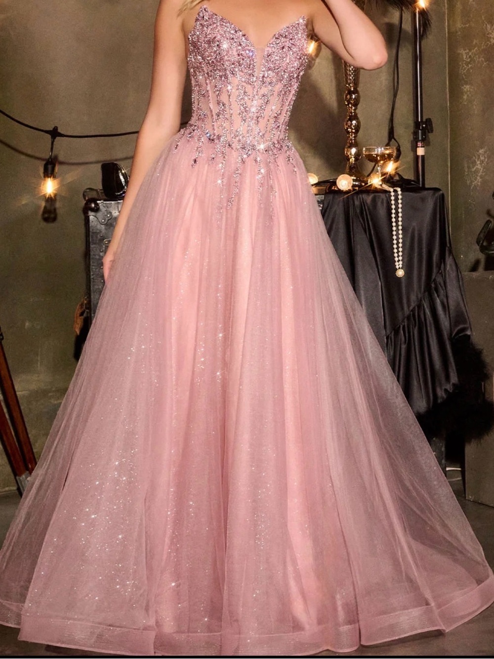 Strapless Sparkle Pink Tulle Wedding Dress